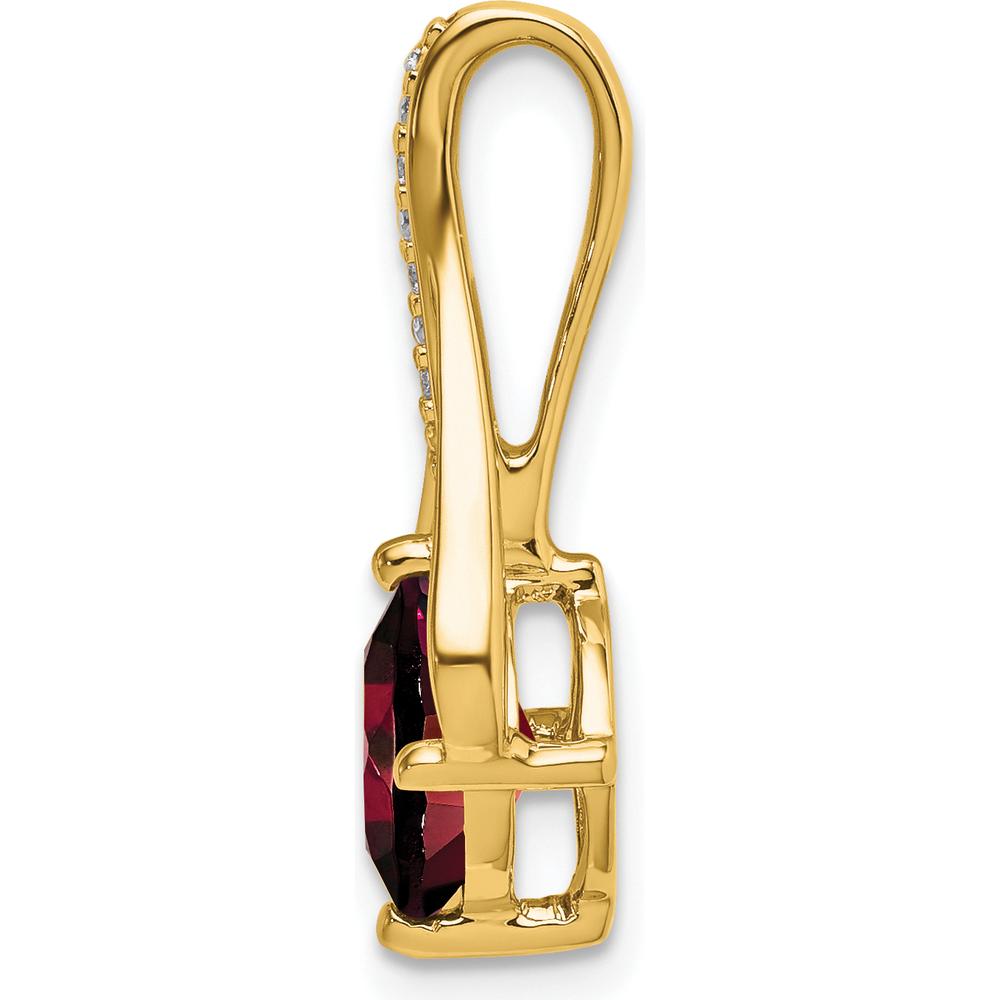 14K Yellow Gold 7mm Cushion Cut Garnet Pendant with 5 Round Diamonds - 1.31 Carat Total Garnet Weight by Lumare Gioia