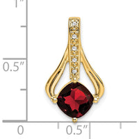 14K Yellow Gold 7mm Cushion Cut Garnet Pendant with 5 Round Diamonds - 1.31 Carat Total Garnet Weight by Lumare Gioia