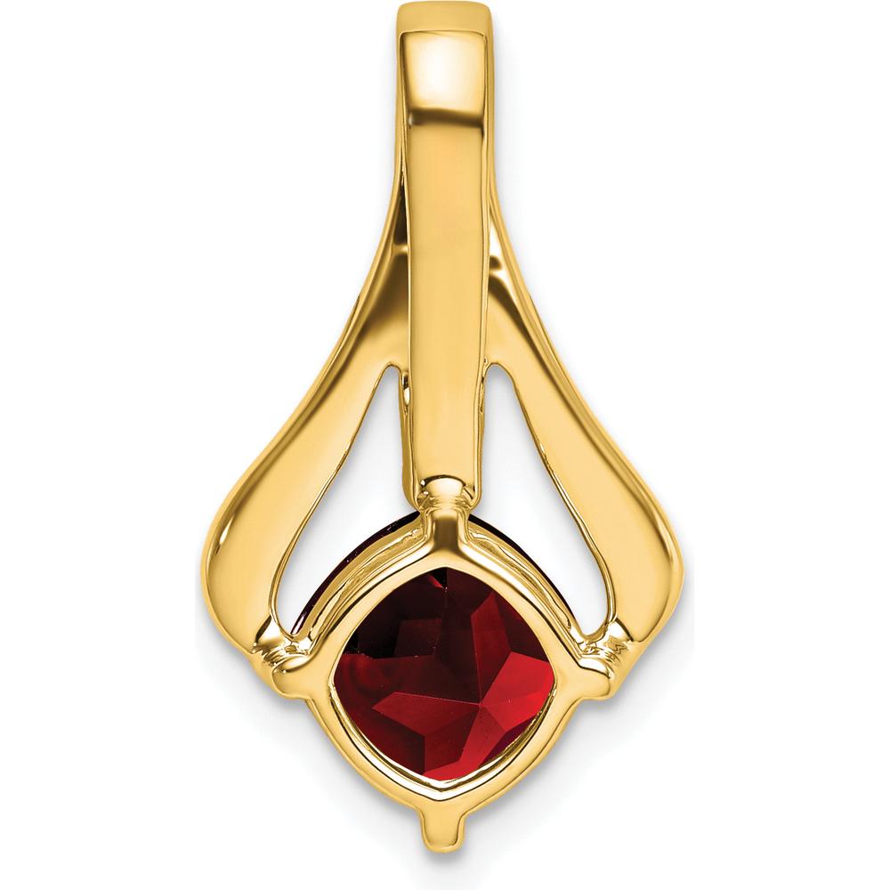 14K Yellow Gold 7mm Cushion Cut Garnet Pendant with 5 Round Diamonds - 1.31 Carat Total Garnet Weight by Lumare Gioia