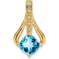 14K Yellow Gold 7mm Cushion Cut Swiss Blue Topaz and Diamond Pendant - 1.31 Carat Topaz, 0.005 Carat Diamond by Lumare Gioia