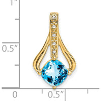 14K Yellow Gold 7mm Cushion Cut Swiss Blue Topaz and Diamond Pendant - 1.31 Carat Topaz, 0.005 Carat Diamond by Lumare Gioia