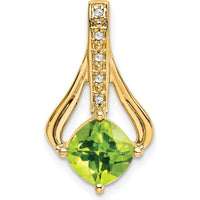 14K Yellow Gold 7mm Cushion Peridot and Diamond Pendant - 1.31 Carat Total Peridot Weight, 0.025 Carat Total Diamond Weight by Lumare Gioia