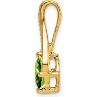 14K Yellow Gold 7mm Cushion Peridot and Diamond Pendant - 1.31 Carat Total Peridot Weight, 0.025 Carat Total Diamond Weight by Lumare Gioia