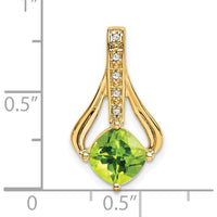 14K Yellow Gold 7mm Cushion Peridot and Diamond Pendant - 1.31 Carat Total Peridot Weight, 0.025 Carat Total Diamond Weight by Lumare Gioia
