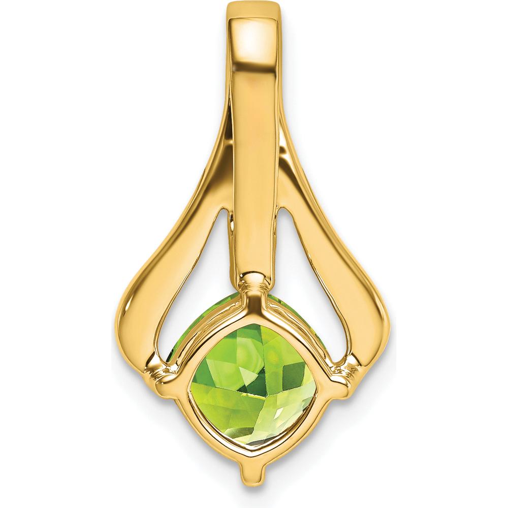 14K Yellow Gold 7mm Cushion Peridot and Diamond Pendant - 1.31 Carat Total Peridot Weight, 0.025 Carat Total Diamond Weight by Lumare Gioia