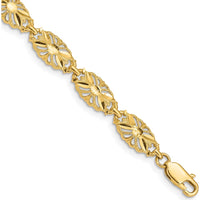 14K Yellow Gold 7mm Diamond-Cut Filigree Oval Link Bracelet - 7" Length by Oro Pregiato
