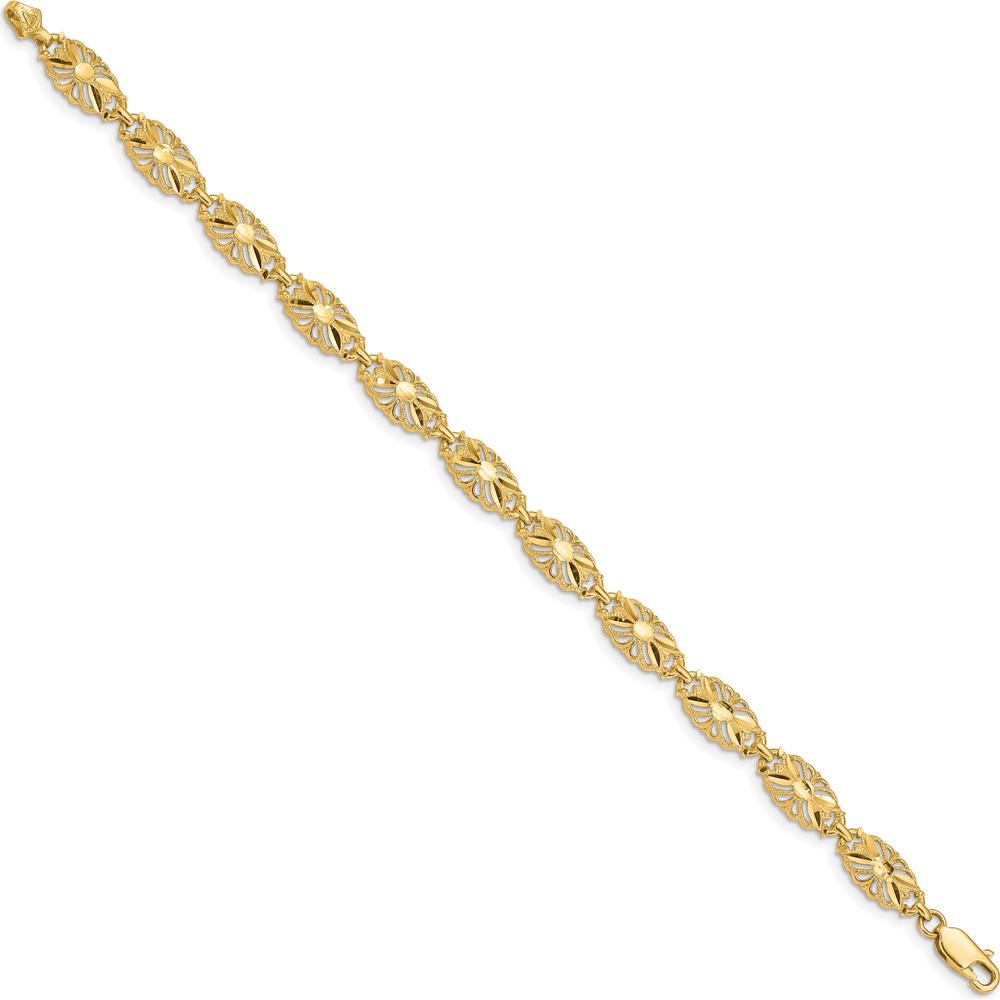14K Yellow Gold 7mm Diamond-Cut Filigree Oval Link Bracelet - 7" Length by Oro Pregiato