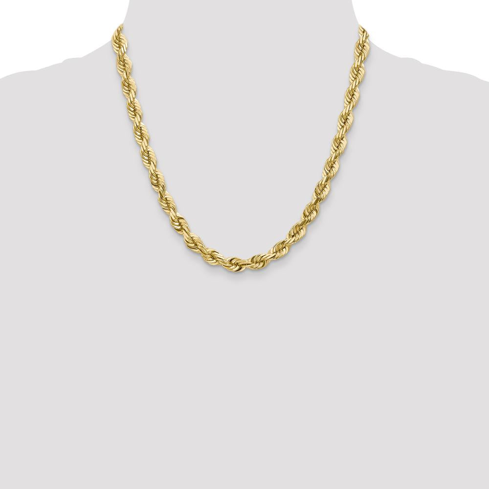 14K Yellow Gold 7mm Diamond-Cut Rope Chain Necklace with Fancy Lobster Clasp - 20" Length