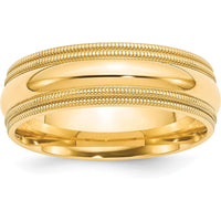 14K Yellow Gold 7mm Double Milgrain Comfort Fit Wedding Band - Size 11.5 by Luciano & Cie