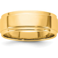 14K Yellow Gold 7mm Flat Band with Step Edge - Polished Finish, Unisex, Engravable by Luciano & Cie