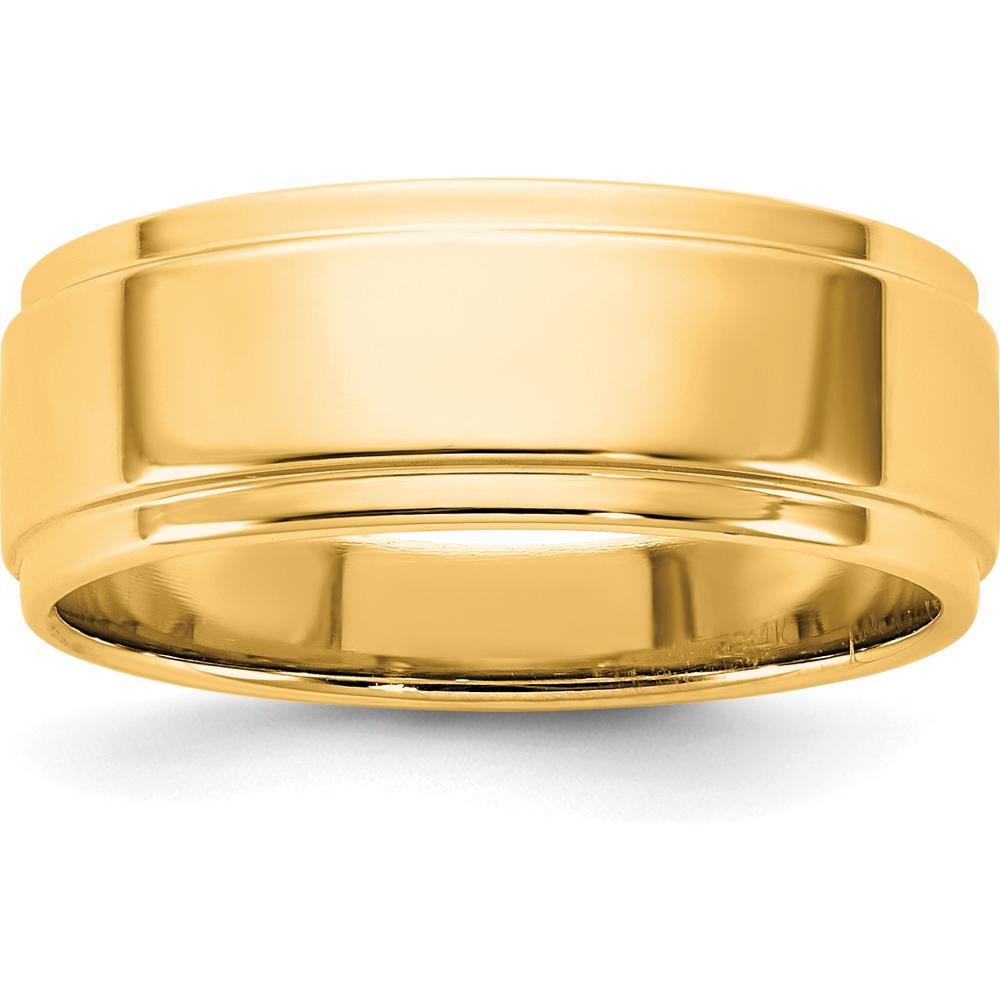 14K Yellow Gold 7mm Flat Band with Step Edge - Polished Finish, Unisex, Engravable by Luciano & Cie