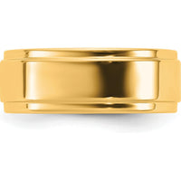14K Yellow Gold 7mm Flat Band with Step Edge - Polished Finish, Unisex, Engravable by Luciano & Cie