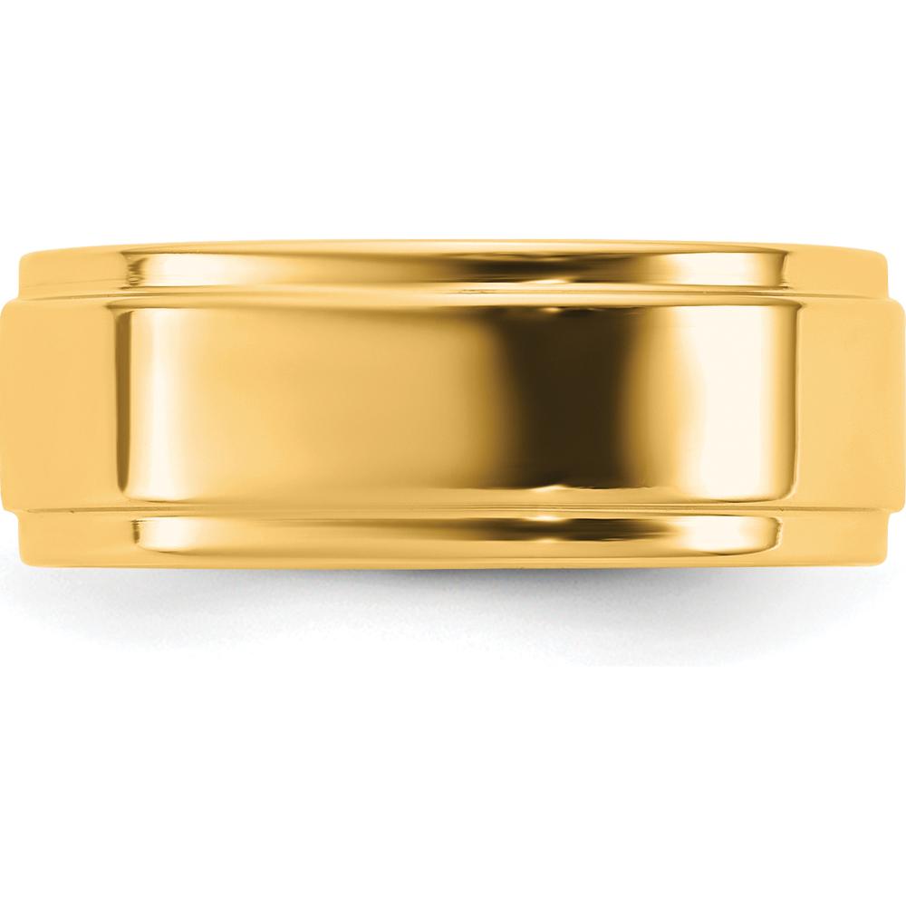 14K Yellow Gold 7mm Flat Band with Step Edge - Polished Finish, Unisex, Engravable by Luciano & Cie