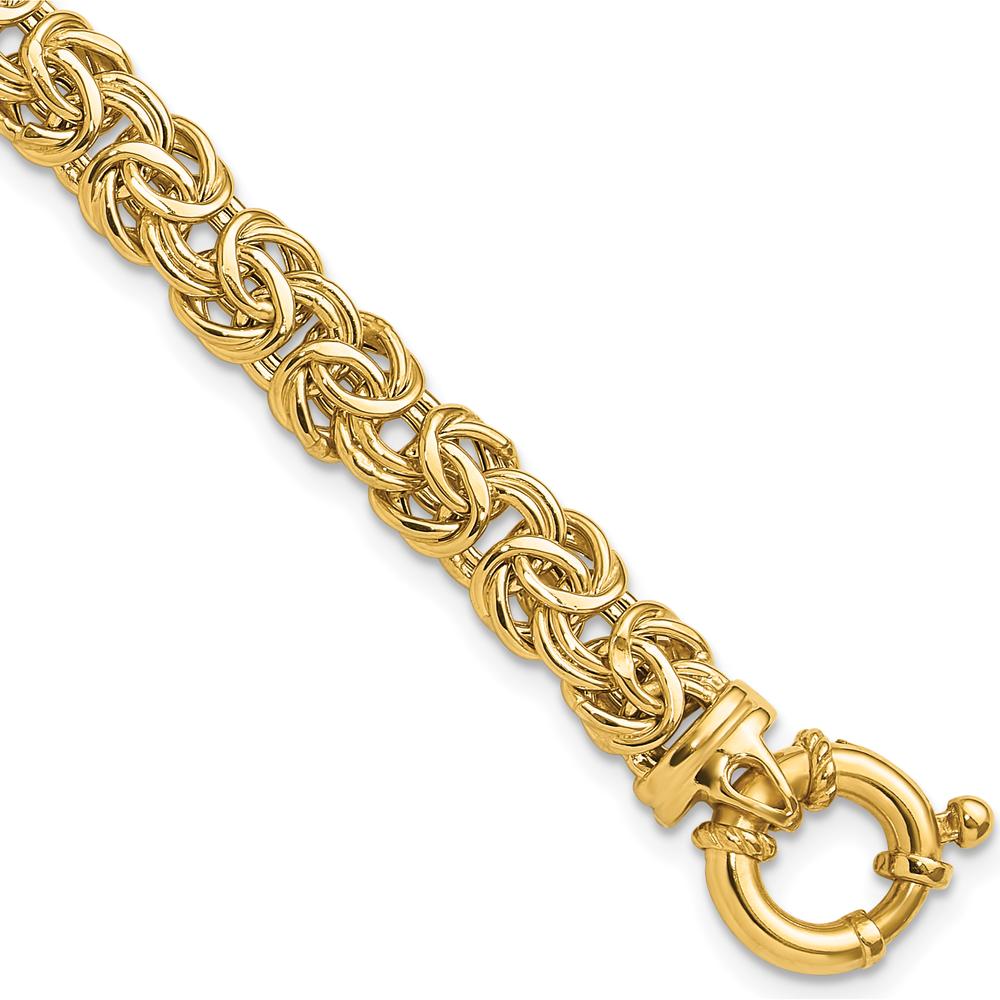 14K Yellow Gold 7mm Flat Byzantine 7.5" Bracelet with Fancy Spring Ring Clasp by 0