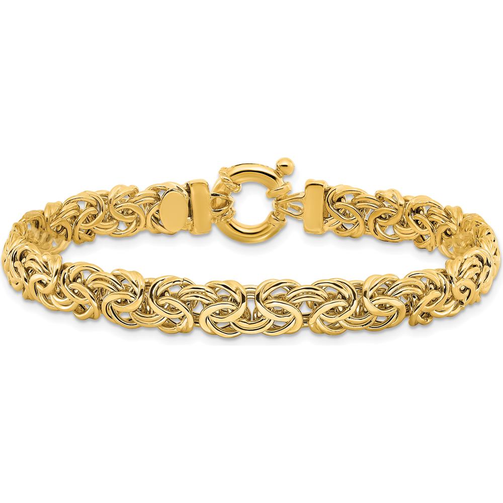 14K Yellow Gold 7mm Flat Byzantine 7.5" Bracelet with Fancy Spring Ring Clasp by 0