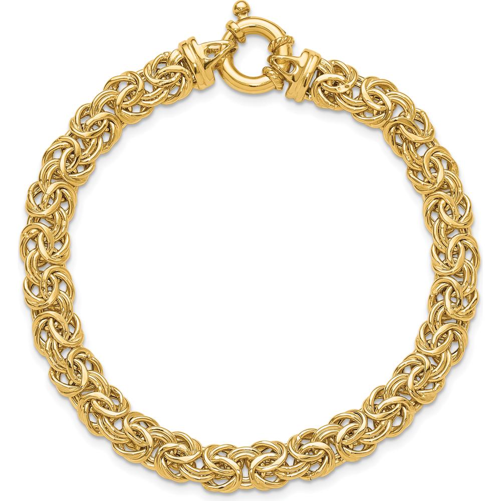 14K Yellow Gold 7mm Flat Byzantine 7.5" Bracelet with Fancy Spring Ring Clasp by 0