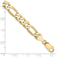 14K Yellow Gold 7mm Flat Figaro Chain Bracelet with Lobster Clasp - 8" Length by Oro Pregiato