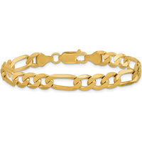 14K Yellow Gold 7mm Flat Figaro Chain Bracelet with Lobster Clasp - 9 Inch Length by Oro Pregiato