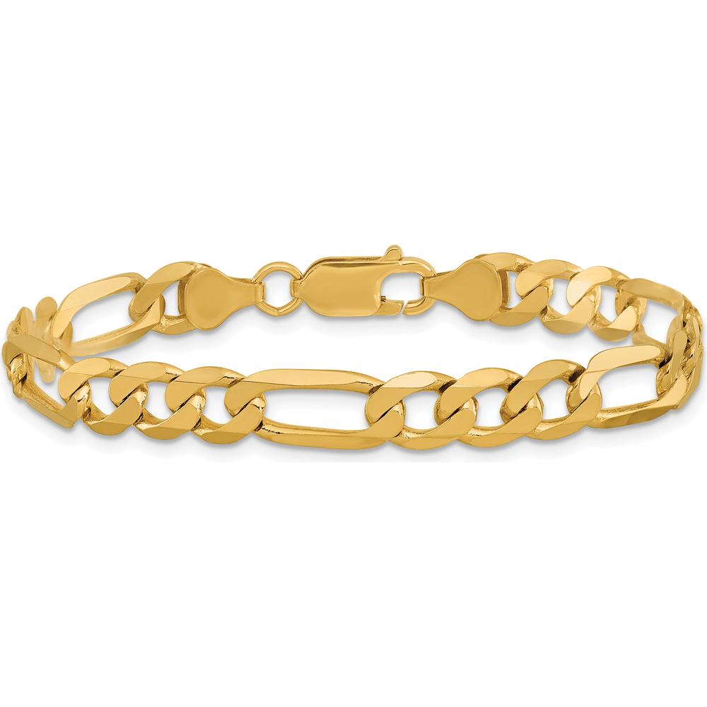 14K Yellow Gold 7mm Flat Figaro Chain Bracelet with Lobster Clasp - 9 Inch Length by Oro Pregiato