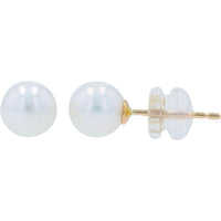 14K Yellow Gold 7mm Freshwater Pearl Stud Earrings - Classic Round Pearl Studs for Women