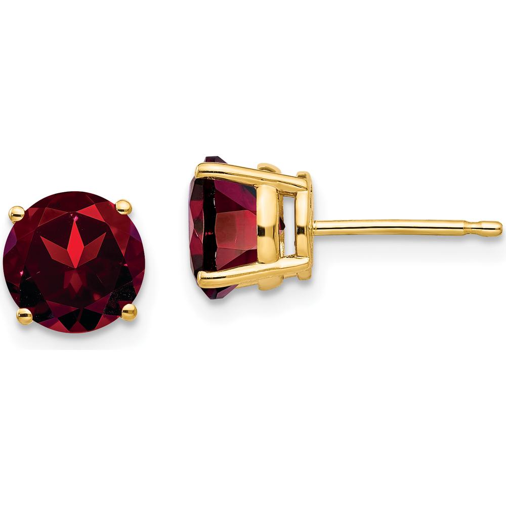 14K Yellow Gold 7mm Garnet Stud Earrings - 1.6 Carat Total Garnet Weight by Monteluci Fine Jewelry