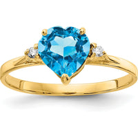 14K Yellow Gold 7mm Heart Blue Topaz Ring with Diamond Accents - 1.737 Carat Total Gemstone Weight by Monteluci Fine Jewelry