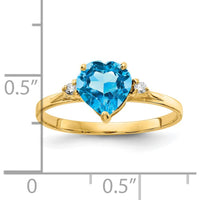 14K Yellow Gold 7mm Heart Blue Topaz Ring with Diamond Accents - 1.737 Carat Total Gemstone Weight by Monteluci Fine Jewelry
