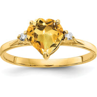 14K Yellow Gold 7mm Heart Citrine and Diamond Ring with 0.017 Carat Round Diamonds by Monteluci Fine Jewelry