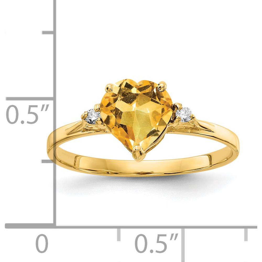 14K Yellow Gold 7mm Heart Citrine and Diamond Ring with 0.017 Carat Round Diamonds by Monteluci Fine Jewelry