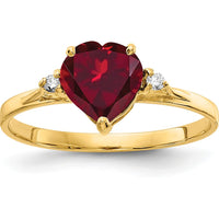 14K Yellow Gold 7mm Heart Created Ruby and Diamond Ring with Round Diamonds - 0.034 Carat Total Diamond Weight by Monteluci Fine Jewelry