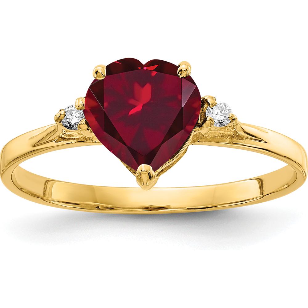 14K Yellow Gold 7mm Heart Created Ruby and Diamond Ring with Round Diamonds - 0.034 Carat Total Diamond Weight by Monteluci Fine Jewelry