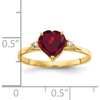 14K Yellow Gold 7mm Heart Created Ruby and Diamond Ring with Round Diamonds - 0.034 Carat Total Diamond Weight by Monteluci Fine Jewelry