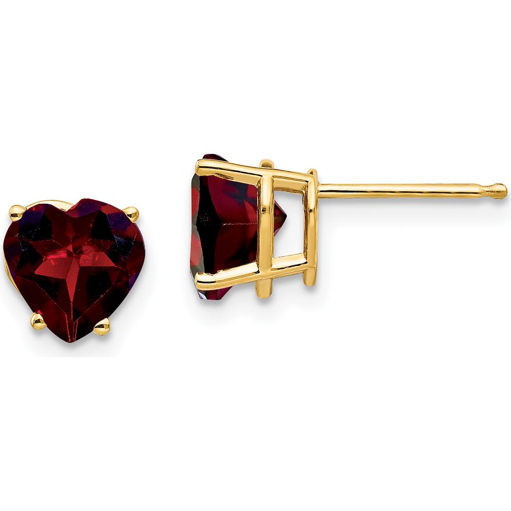14K Yellow Gold 7mm Heart-Shaped Garnet Stud Earrings - 1.4 Carat Total Garnet Weight by Monteluci Fine Jewelry
