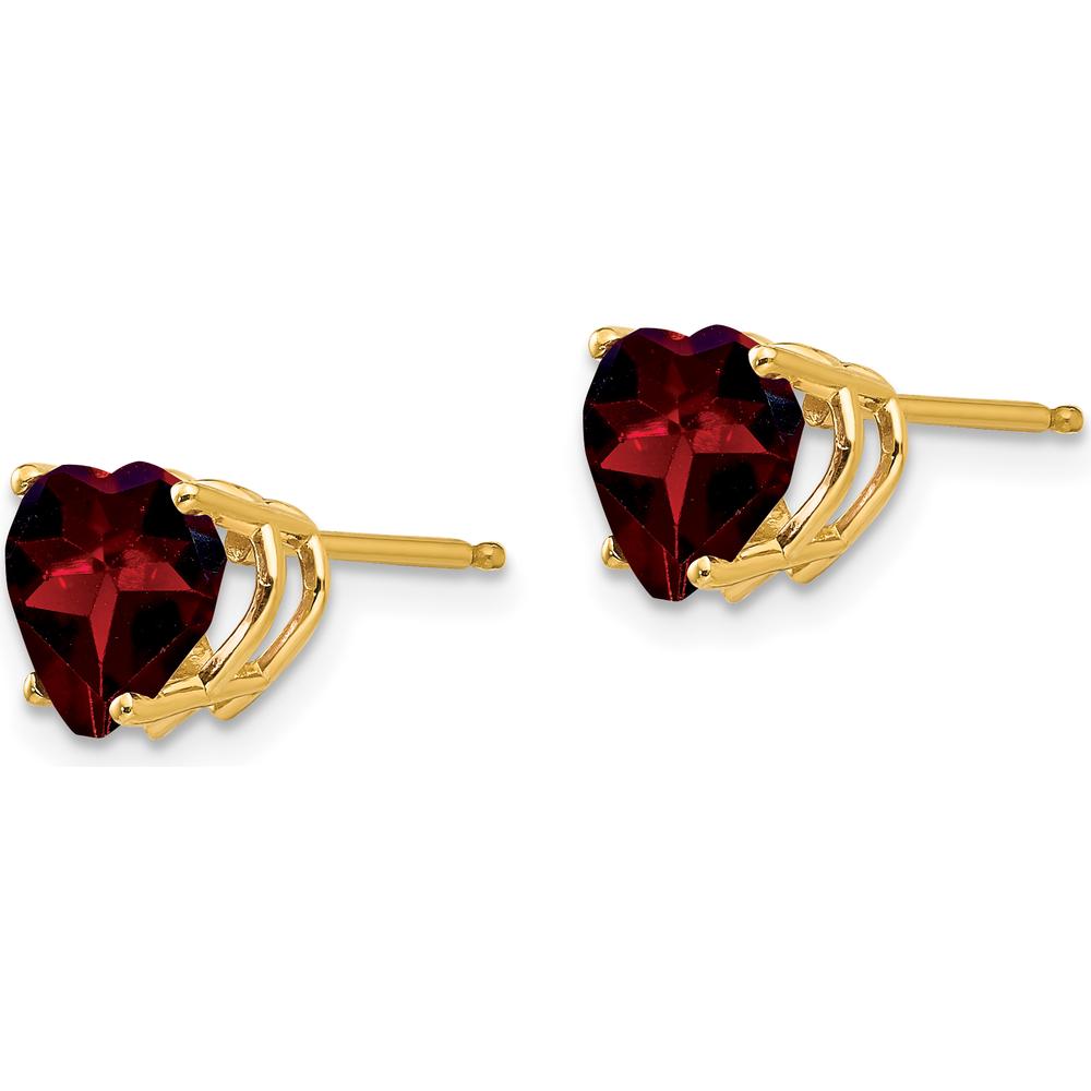 14K Yellow Gold 7mm Heart-Shaped Garnet Stud Earrings - 1.4 Carat Total Garnet Weight by Monteluci Fine Jewelry