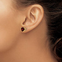 14K Yellow Gold 7mm Heart-Shaped Garnet Stud Earrings - 1.4 Carat Total Garnet Weight by Monteluci Fine Jewelry