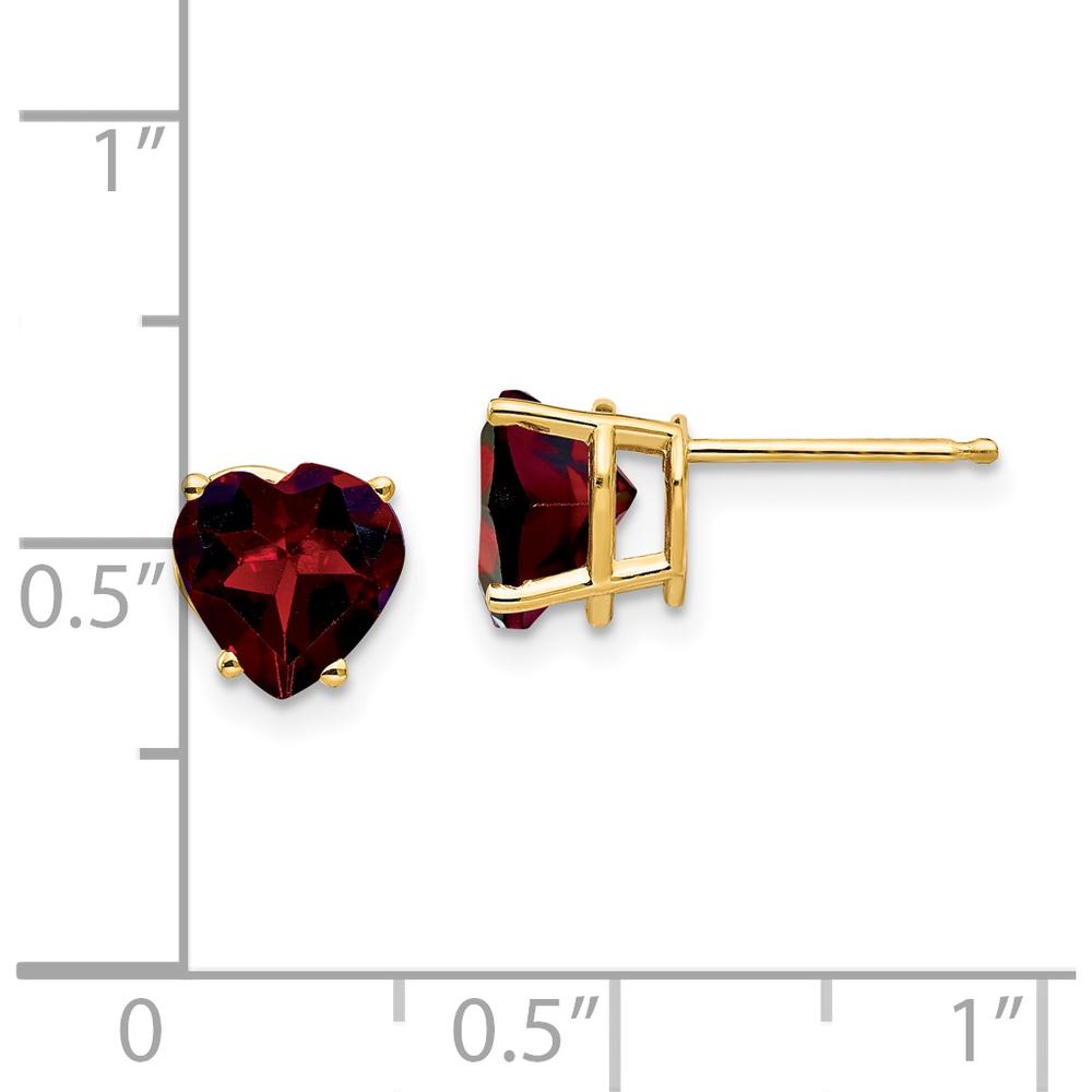 14K Yellow Gold 7mm Heart-Shaped Garnet Stud Earrings - 1.4 Carat Total Garnet Weight by Monteluci Fine Jewelry