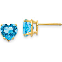 14K Yellow Gold 7mm Heart Shaped Swiss Blue Topaz Stud Earrings - 1.72 Carat Total Gem Weight by Monteluci Fine Jewelry