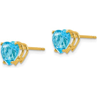 14K Yellow Gold 7mm Heart Shaped Swiss Blue Topaz Stud Earrings - 1.72 Carat Total Gem Weight by Monteluci Fine Jewelry