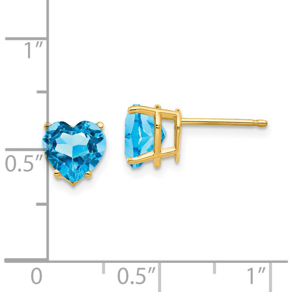 14K Yellow Gold 7mm Heart Shaped Swiss Blue Topaz Stud Earrings - 1.72 Carat Total Gem Weight by Monteluci Fine Jewelry
