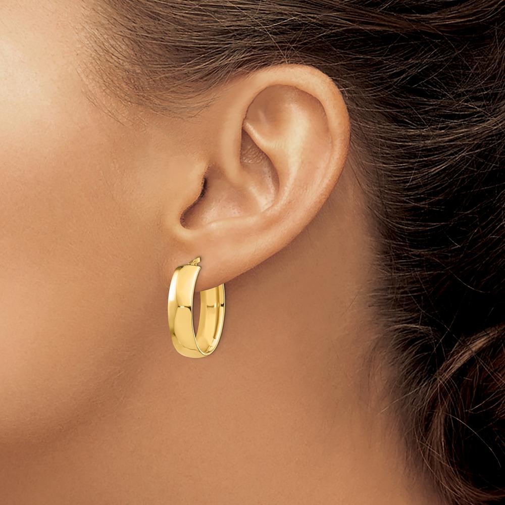14K Yellow Gold 7mm High Polish Oval Hoop Earrings by 0