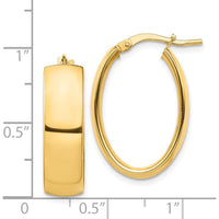 14K Yellow Gold 7mm High Polish Oval Hoop Earrings by 0