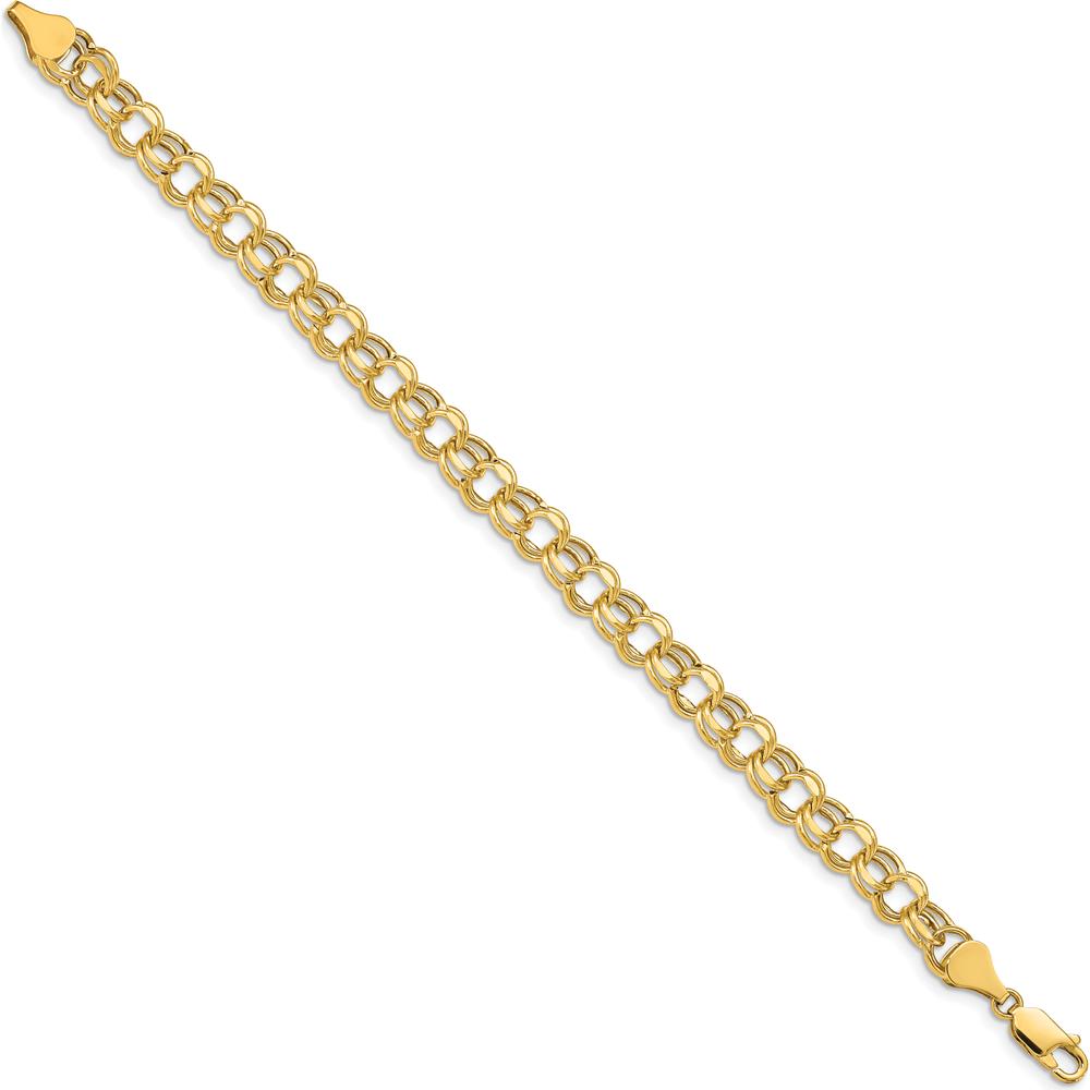 14K Yellow Gold 7mm Hollow Diamond-Cut Double Link 8" Charm Bracelet by Oro Pregiato