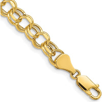 14K Yellow Gold 7mm Hollow Diamond-Cut Double Link Charm Bracelet - Timeless Design by Oro Pregiato