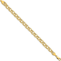 14K Yellow Gold 7mm Hollow Diamond-Cut Double Link Charm Bracelet - Timeless Design by Oro Pregiato