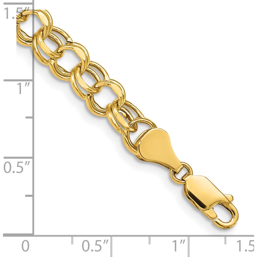 14K Yellow Gold 7mm Hollow Diamond-Cut Double Link Charm Bracelet - Timeless Design by Oro Pregiato