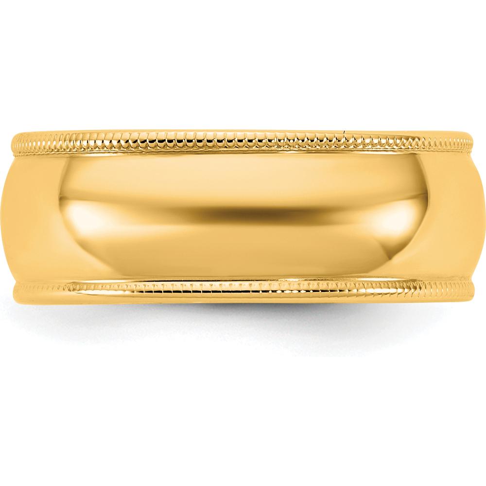 14K Yellow Gold 7mm Milgrain Edge Half Round Wedding Band - Polished Domed Profile by Luciano & Cie