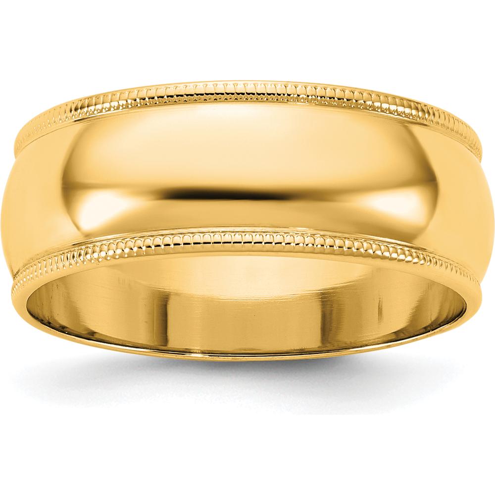 14K Yellow Gold 7mm Milgrain Half Round Band - Engravable Solid Gold Wedding Ring by Luciano & Cie