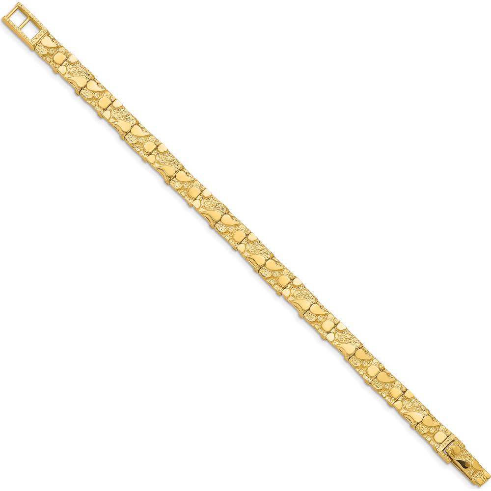14K Yellow Gold 7mm Nugget Bracelet with Polished and Textured Finish - 7 Inch Length by Oro Pregiato