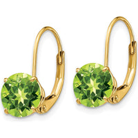 14K Yellow Gold 7mm Peridot Leverback Drop Earrings - 1.43 Carat Total Peridot Weight by Monteluci Fine Jewelry