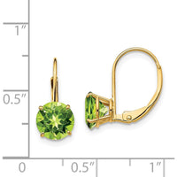 14K Yellow Gold 7mm Peridot Leverback Drop Earrings - 1.43 Carat Total Peridot Weight by Monteluci Fine Jewelry